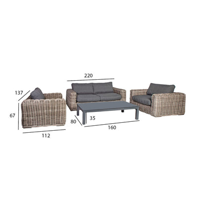 Garden furniture set CALISTA table, sofa and 2 chairs, gray 