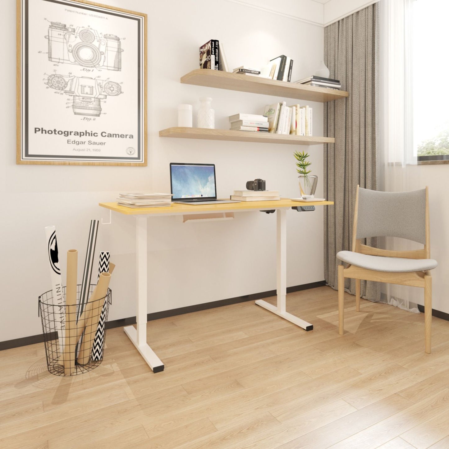 Desk ERGO with 1 motor 120x60xH73-121cm, white/oak 