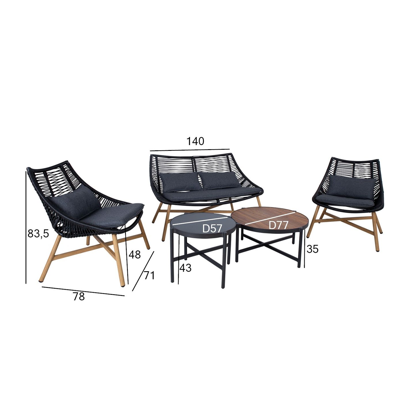 Garden furniture set HELSINKI 2 tables, sofa, 2 chairs / Black