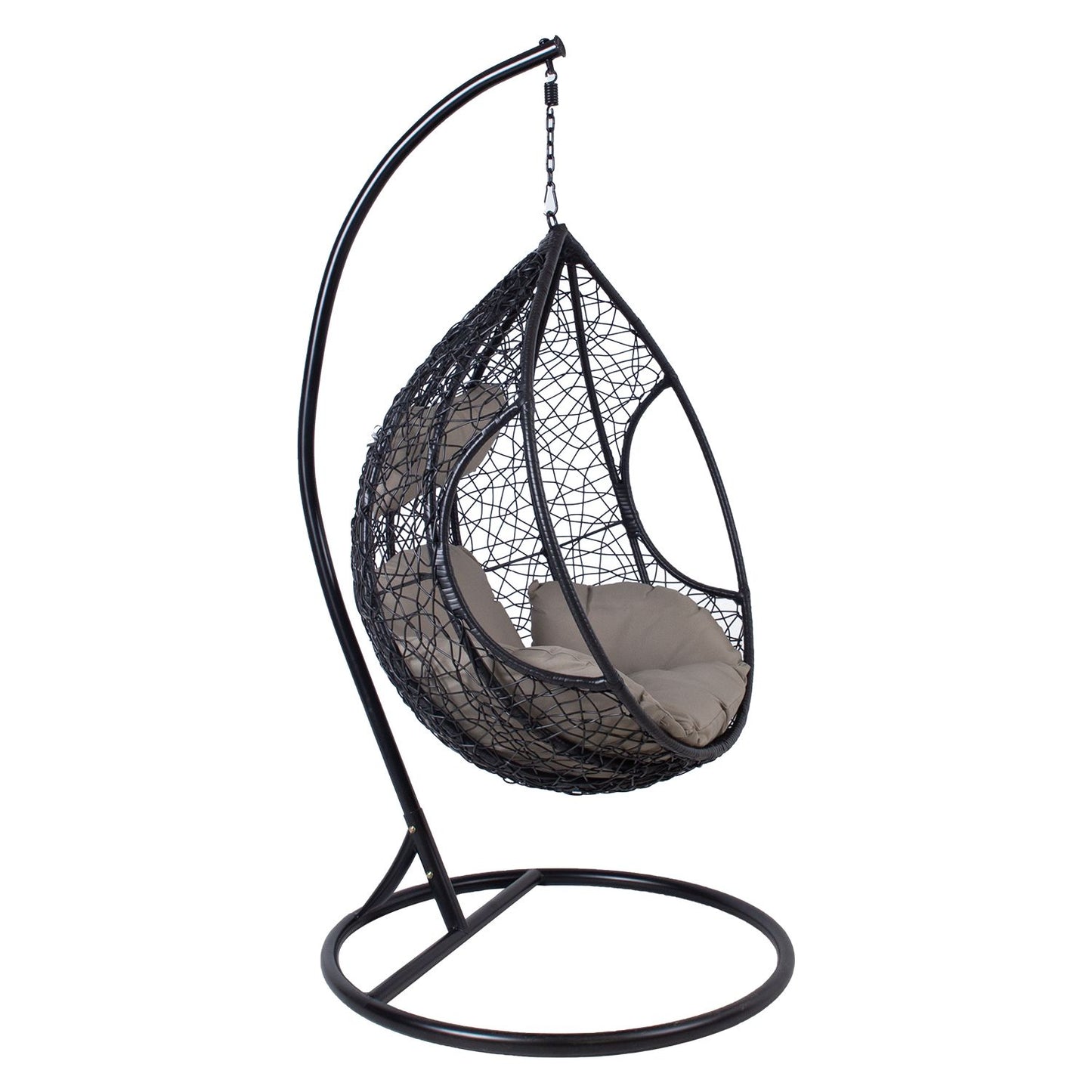 Rocking chair DROPLET 120x120xH200cm, black plastic weave, gray cushions 