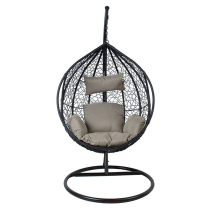 Rocking chair DROPLET 120x120xH200cm, black plastic weave, gray cushions 