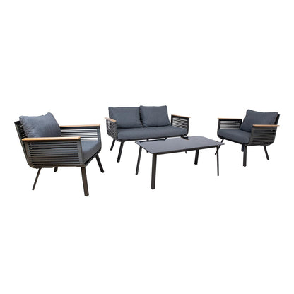 Garden furniture set MALAGA table, sofa and 2 chairs / Black