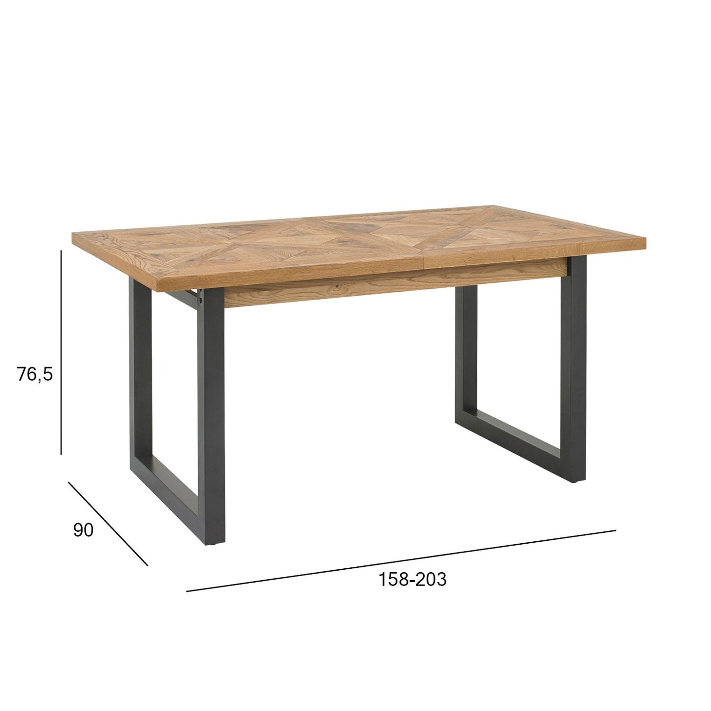 Table INDUS 158/203x90xH76.5cm, mosaic oak veneer table top