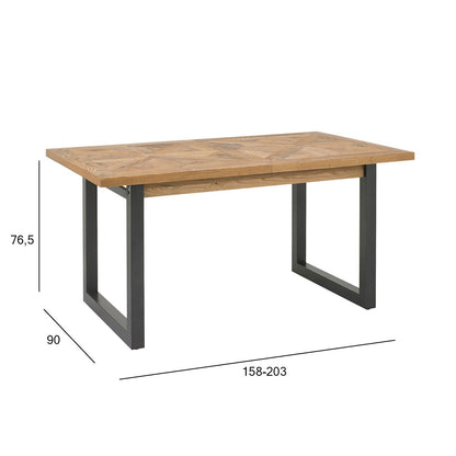 Table INDUS 158/203x90xH76.5cm, mosaic oak veneer table top