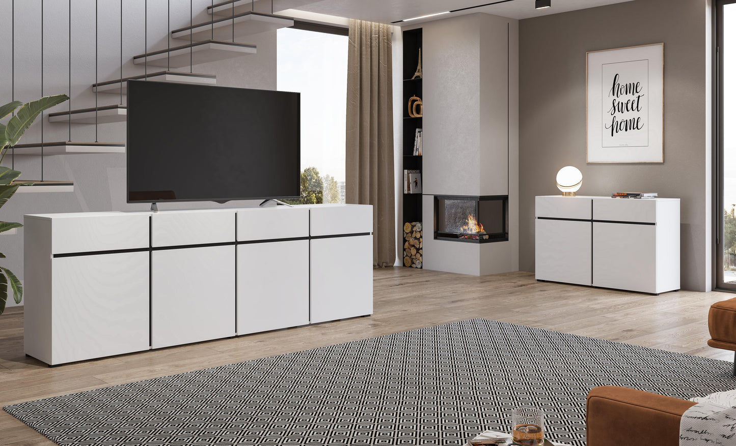 CROSS - TV Galds ar 3 Durvīm un 3 Kastēm / Balts - Easy Home