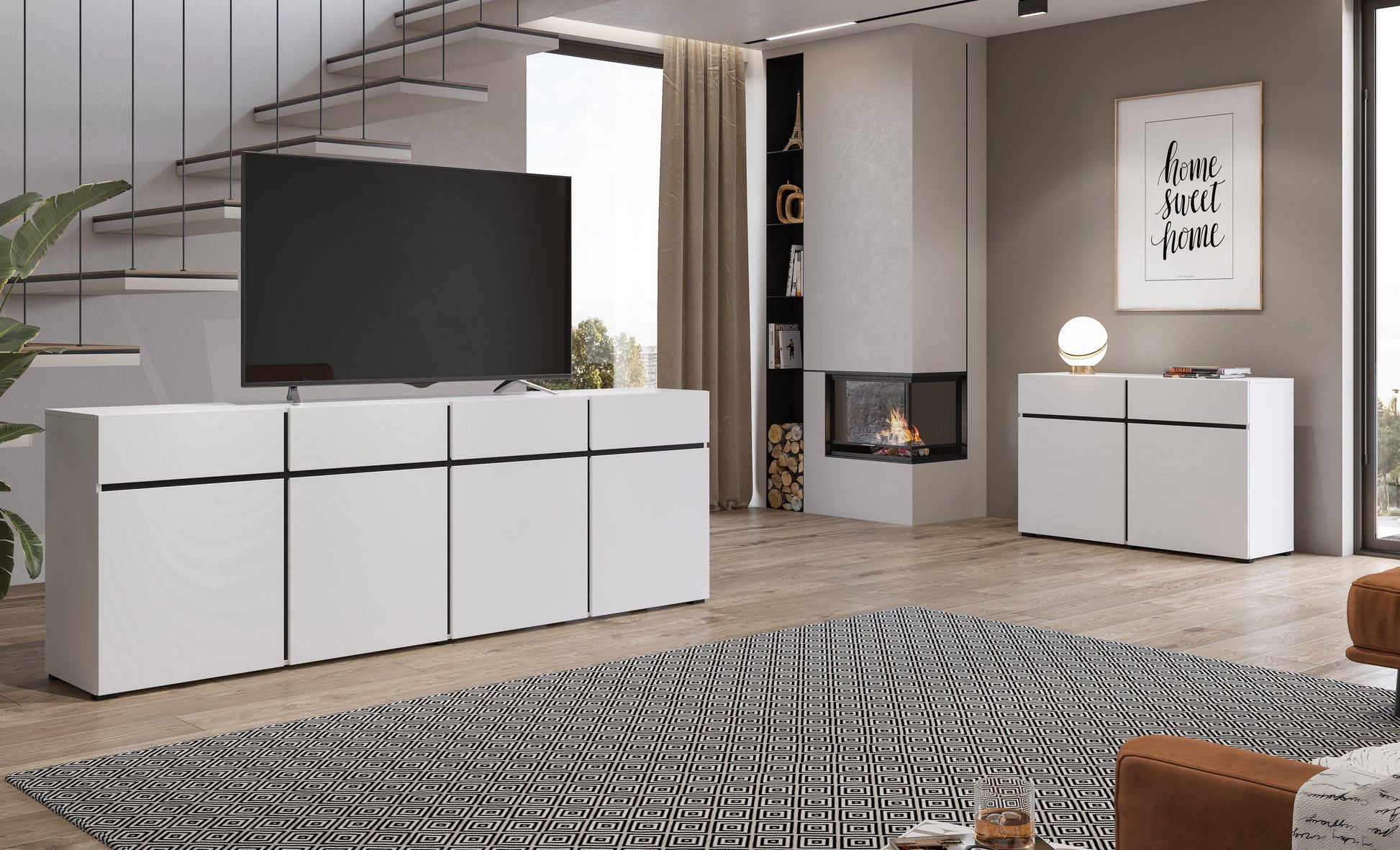 CROSS - TV Galds ar 3 Durvīm un 3 Kastēm / Balts - Easy Home