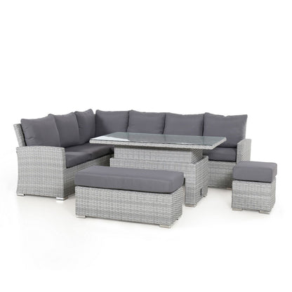 Garden furniture set ASCOT corner sofa, table and 2 poufs, gray 