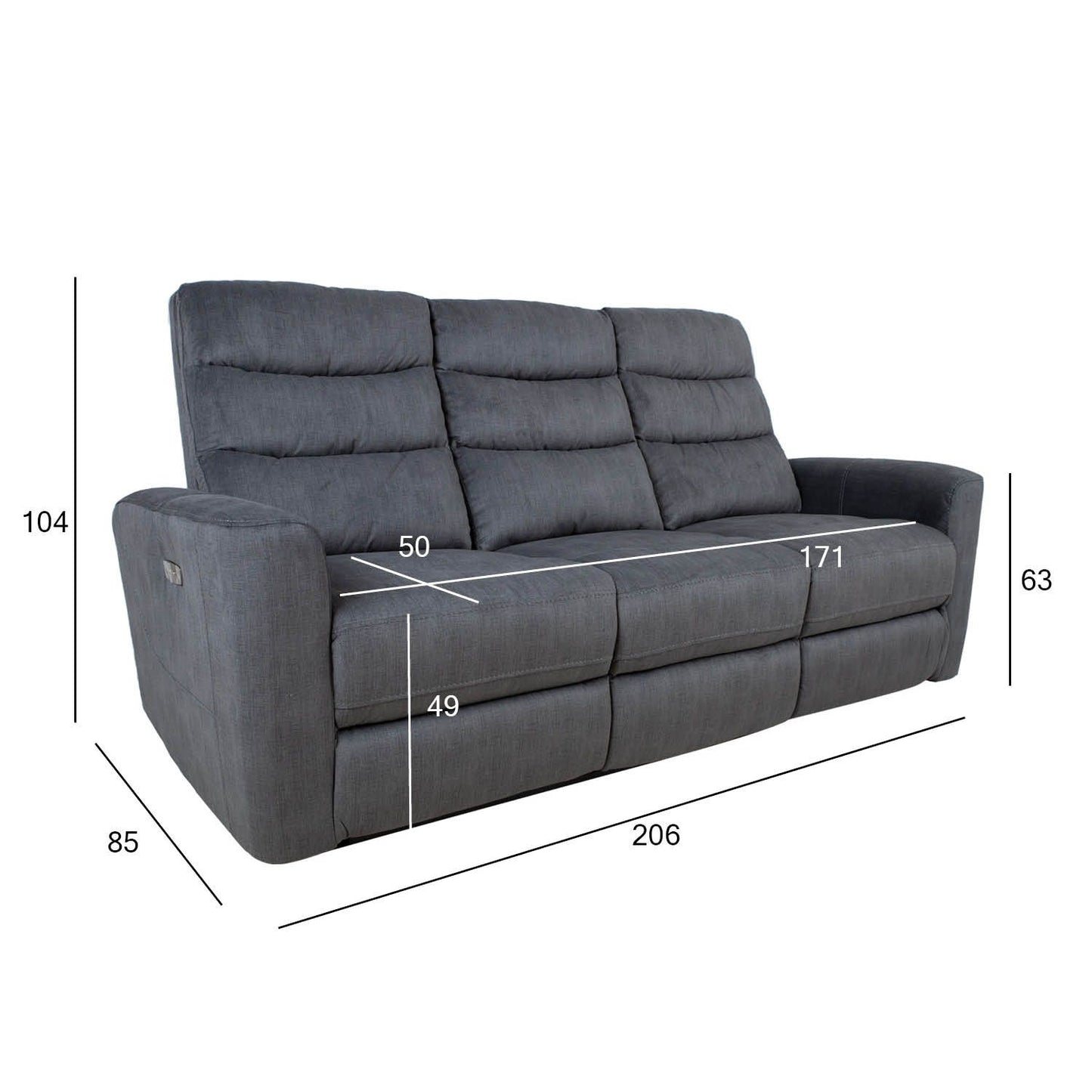 Sofa GASTON 3-seater, with electric mechanism, gray velvet