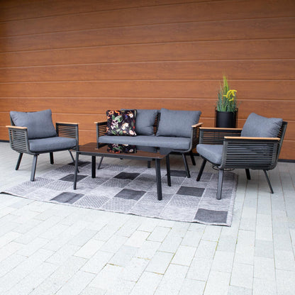 Garden furniture set MALAGA table, sofa and 2 chairs / Black