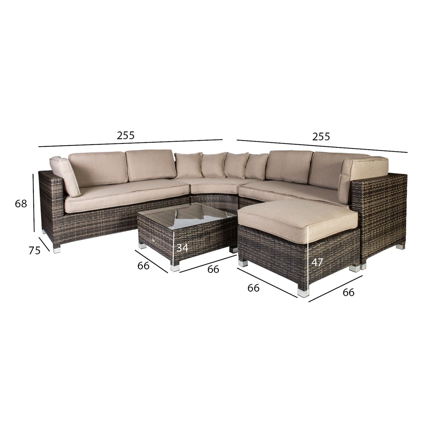 Garden furniture set DAWSON with cushions, table, corner sofa and pouf, color: brown/beige