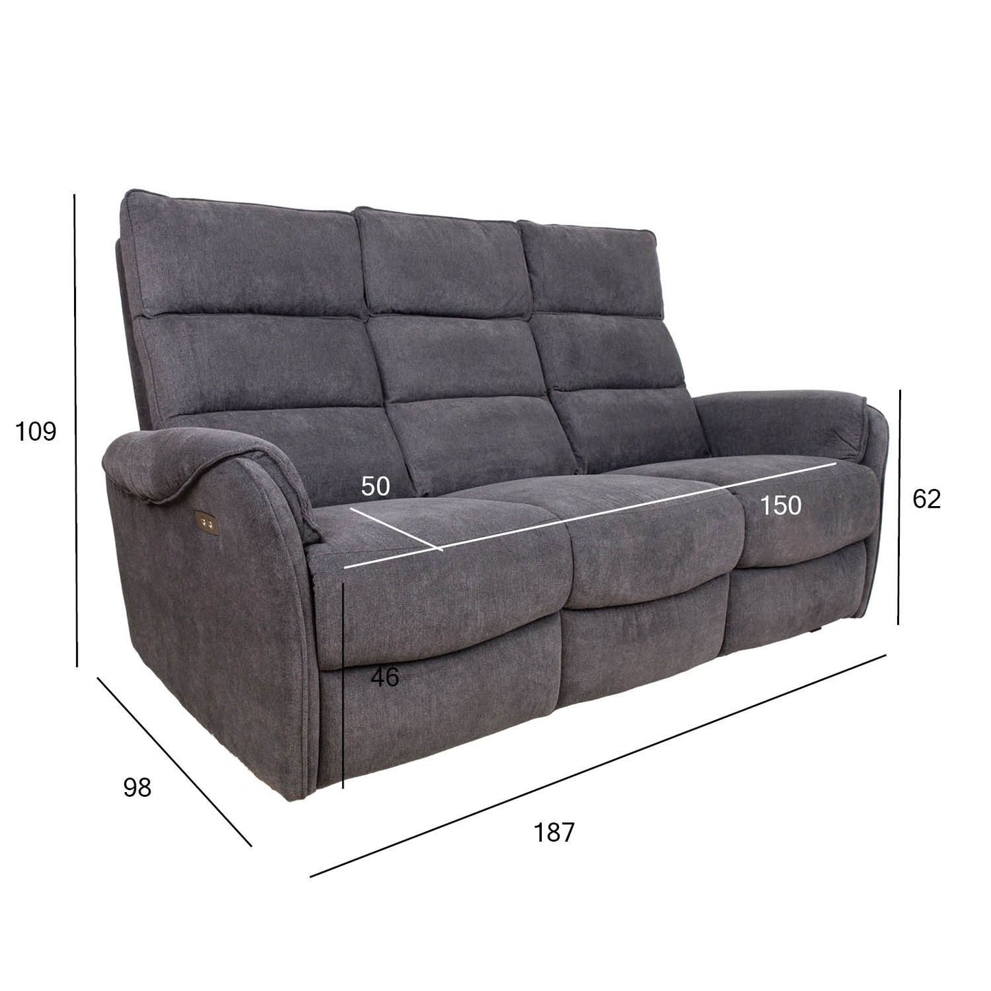 Regliner sofa BOWERS 3-seater, electric, bluish gray