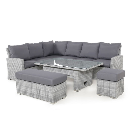 Garden furniture set ASCOT corner sofa, table and 2 poufs, gray 