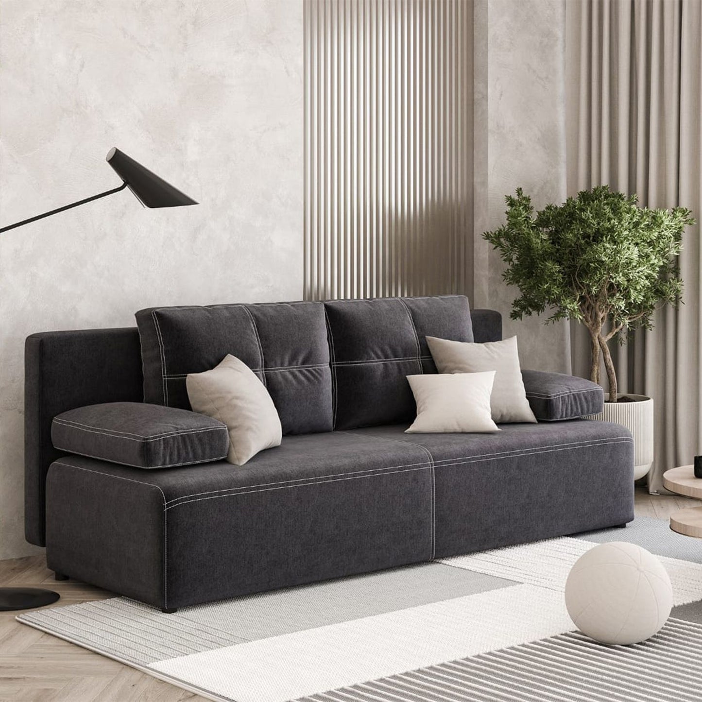 Sofa-bed MUNICH with storage box, dark gray