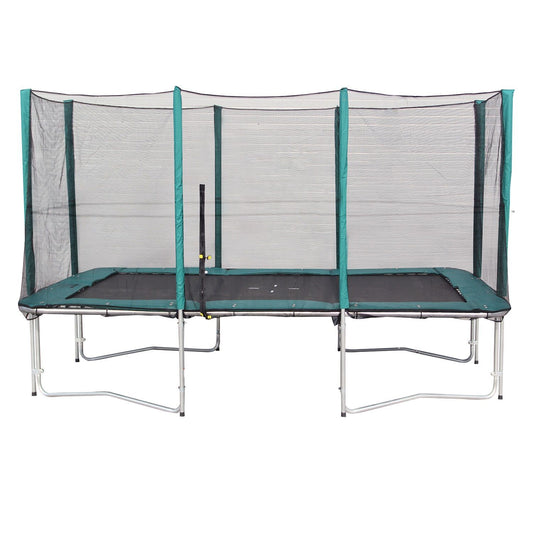 Trampoline with safety net 274x426 cm, with blue protective edge. 