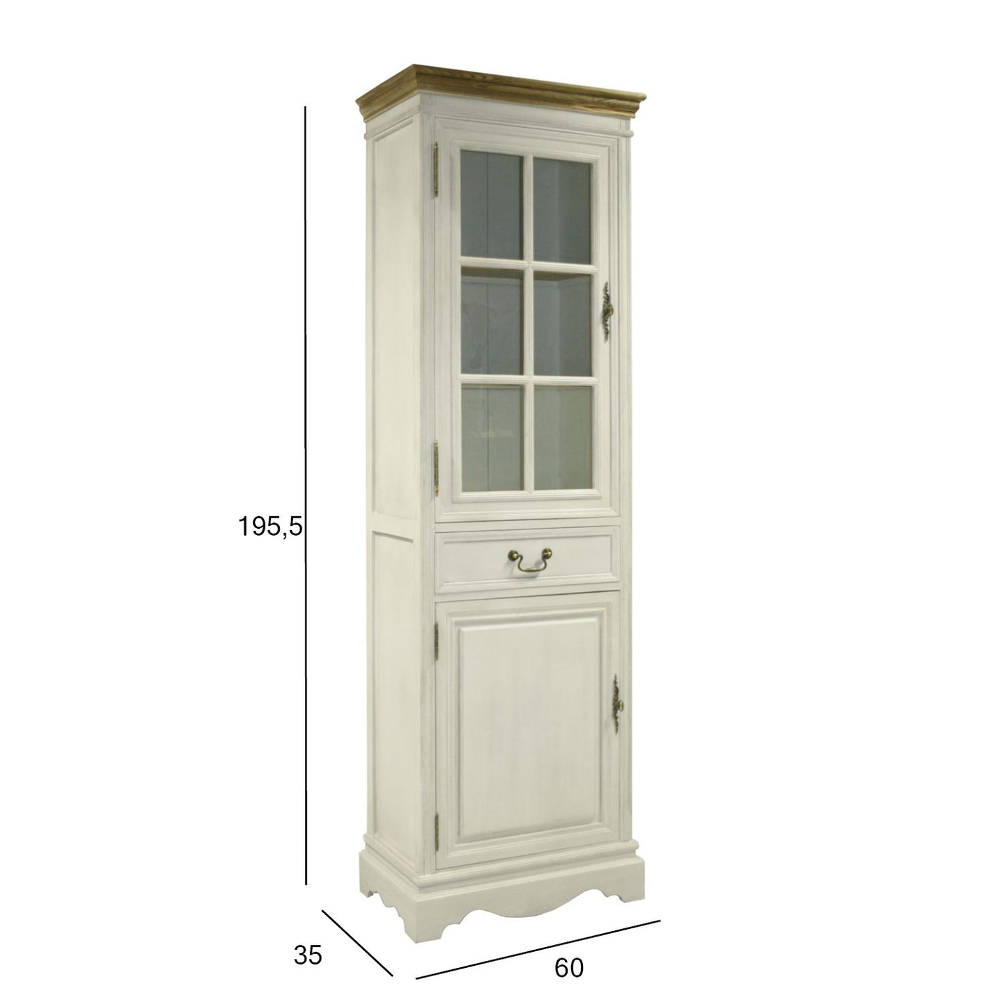 Display cabinet SAMIRA 60x35xH195.5cm, antique white/natural