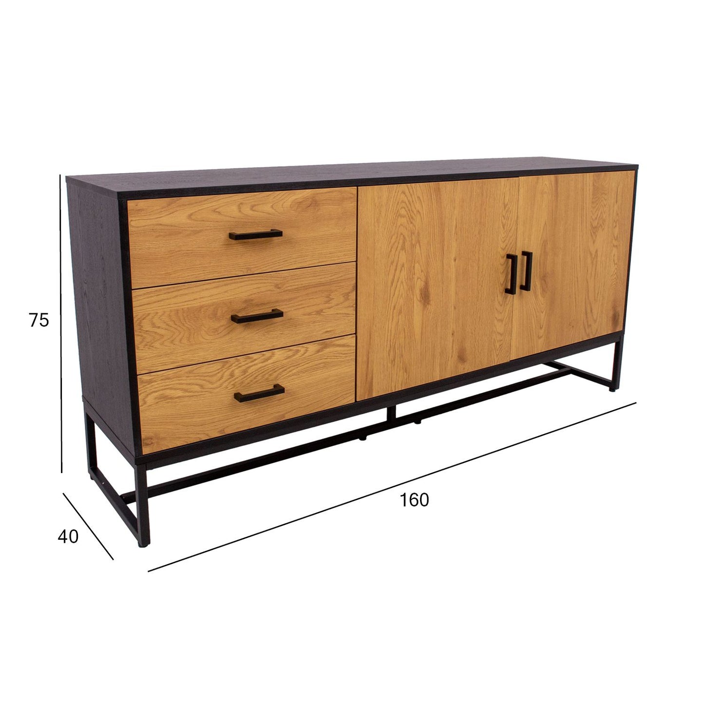 Chest of drawers AMSTERDAM 160x40xH75cm, oak/black