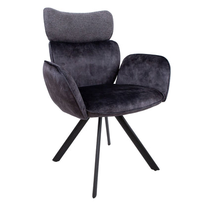 Chair EDDY with armrests, dark gray velvet 