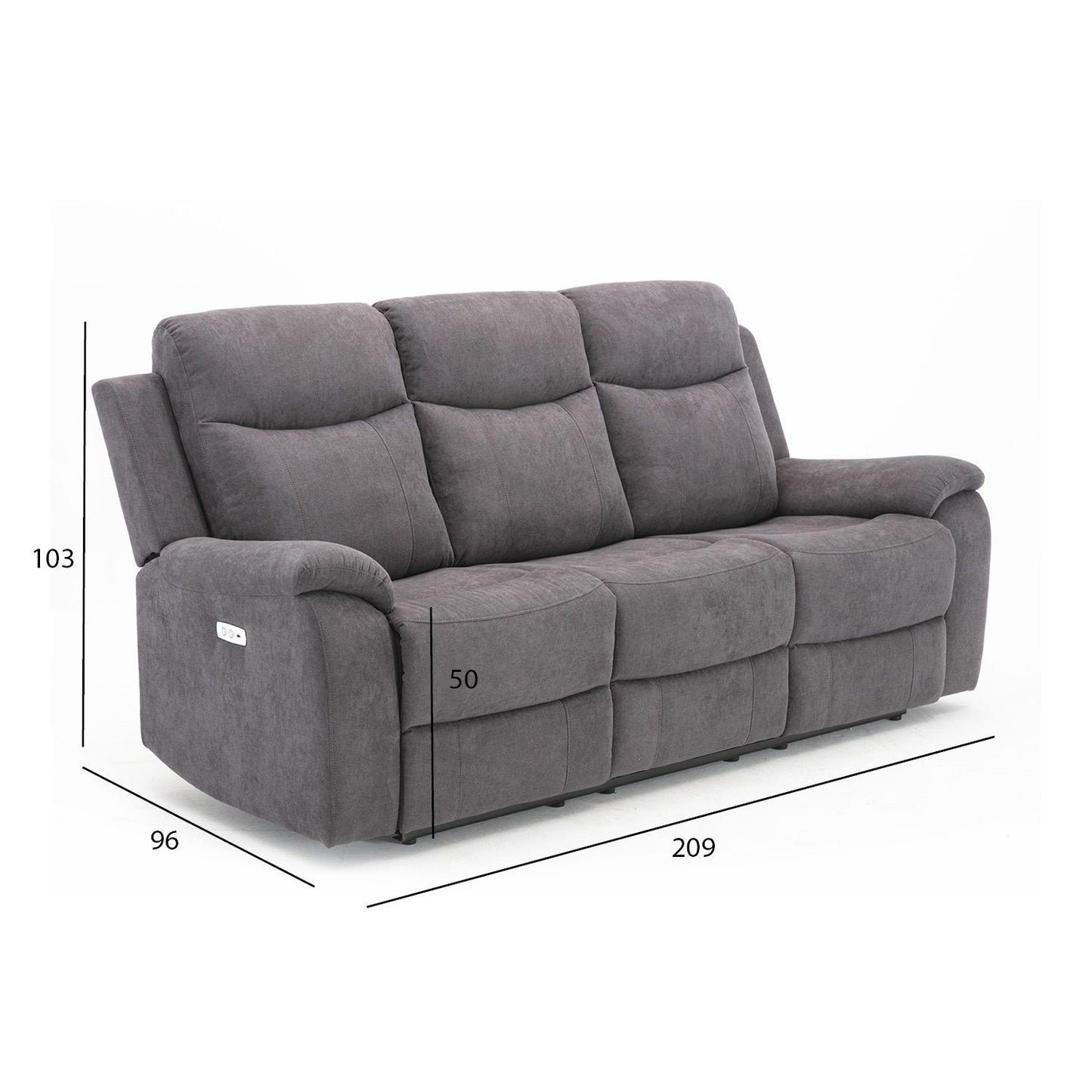 Sofa MILO 3-seater 209x96xH103cm, with electric mechanism, gray