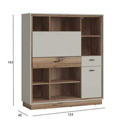 Bookcase RIVERO 124x40xH143cm, oak/grey