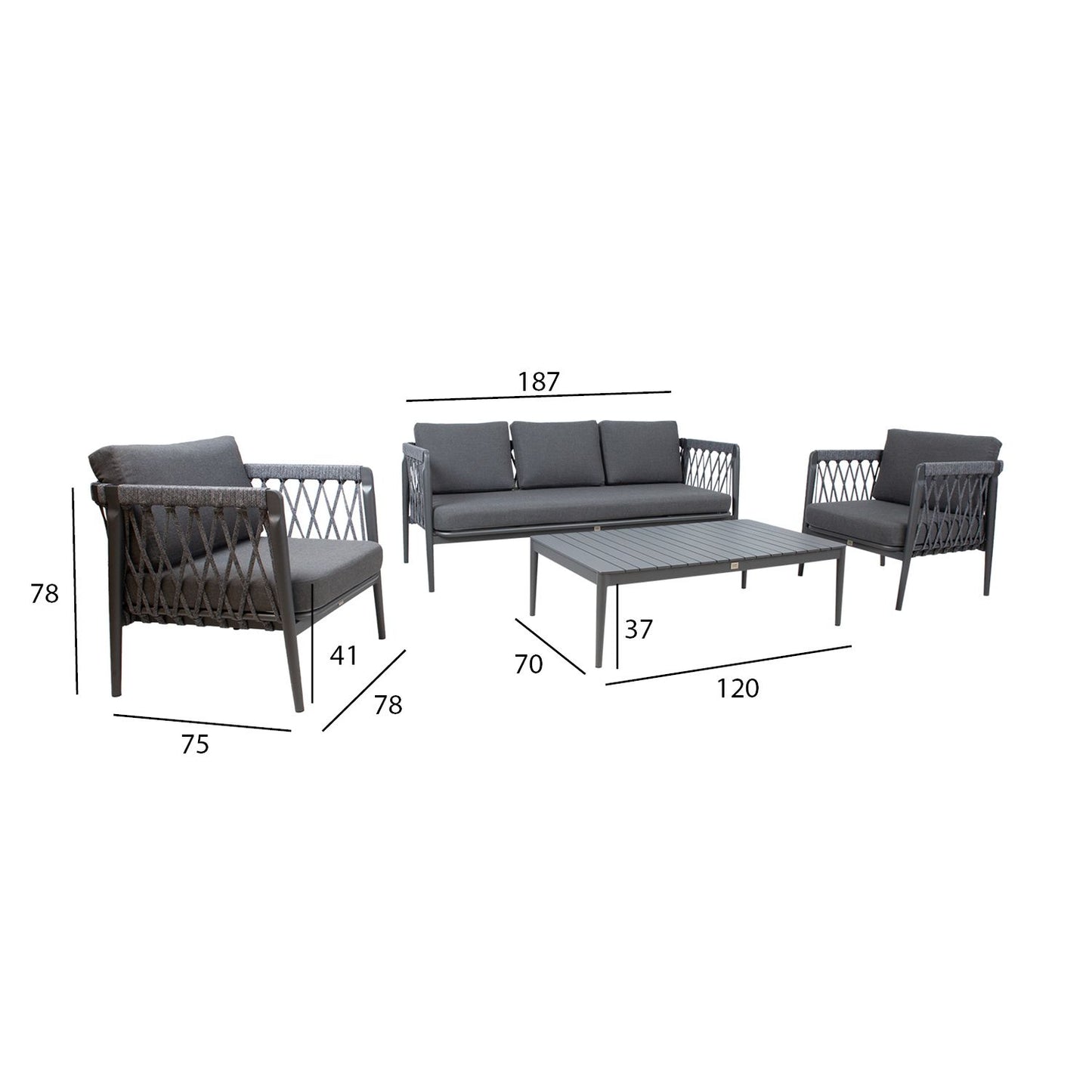 Garden furniture set ANTHEM table, sofa and 2 chairs / Grey 