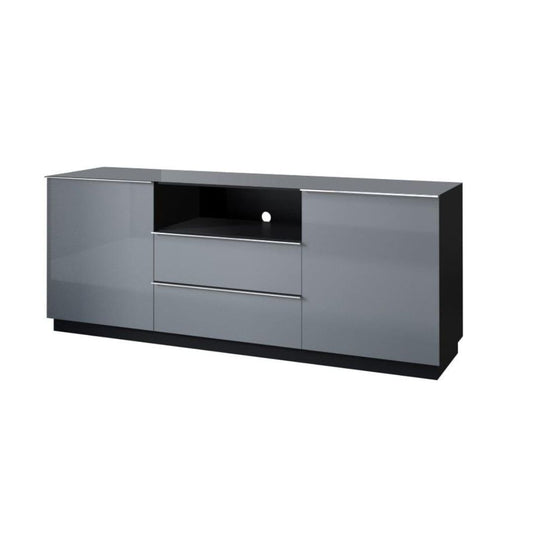 HELIO - Chest of drawers 2 doors 2 drawers 1 niche / Black/grey glass/ gray glass 