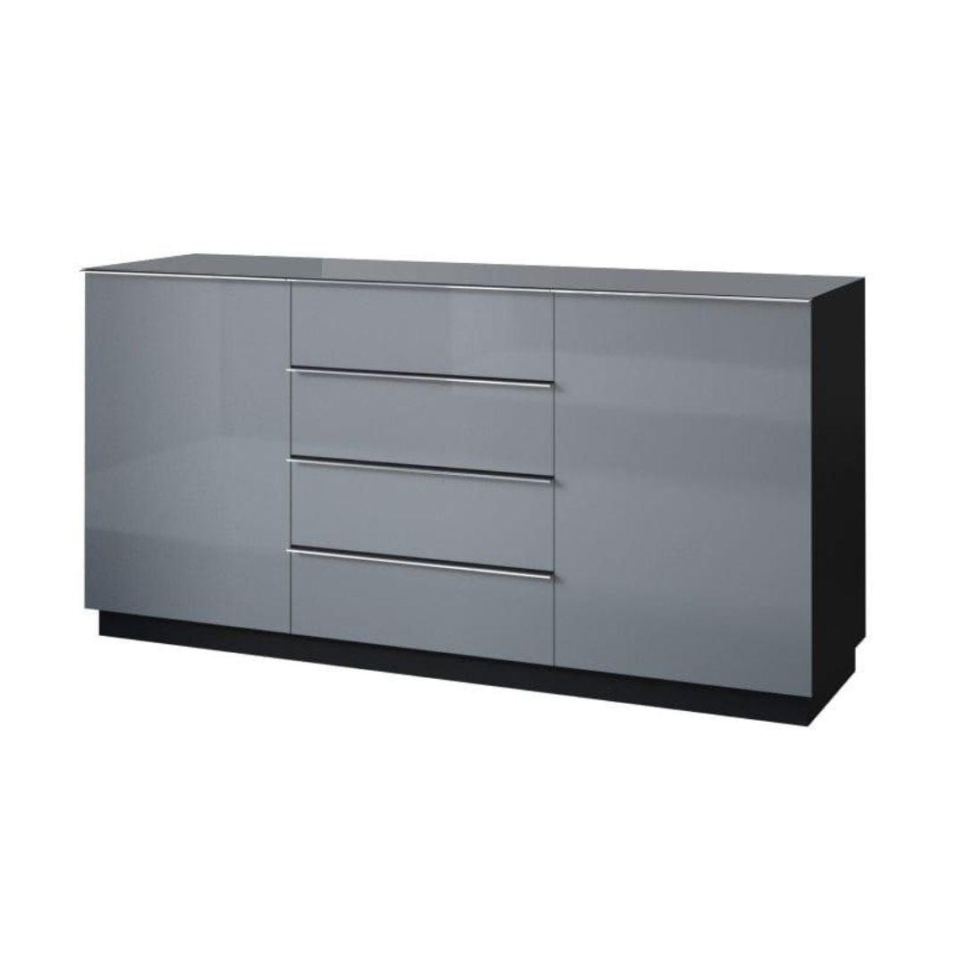 HELIO - Chest of drawers 2 doors 4 drawers / Black/grey glass/grey glass 