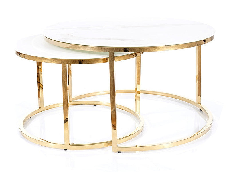 Coffee table MUSE WHITE MARBLE EFFECT/GOLD (SET)