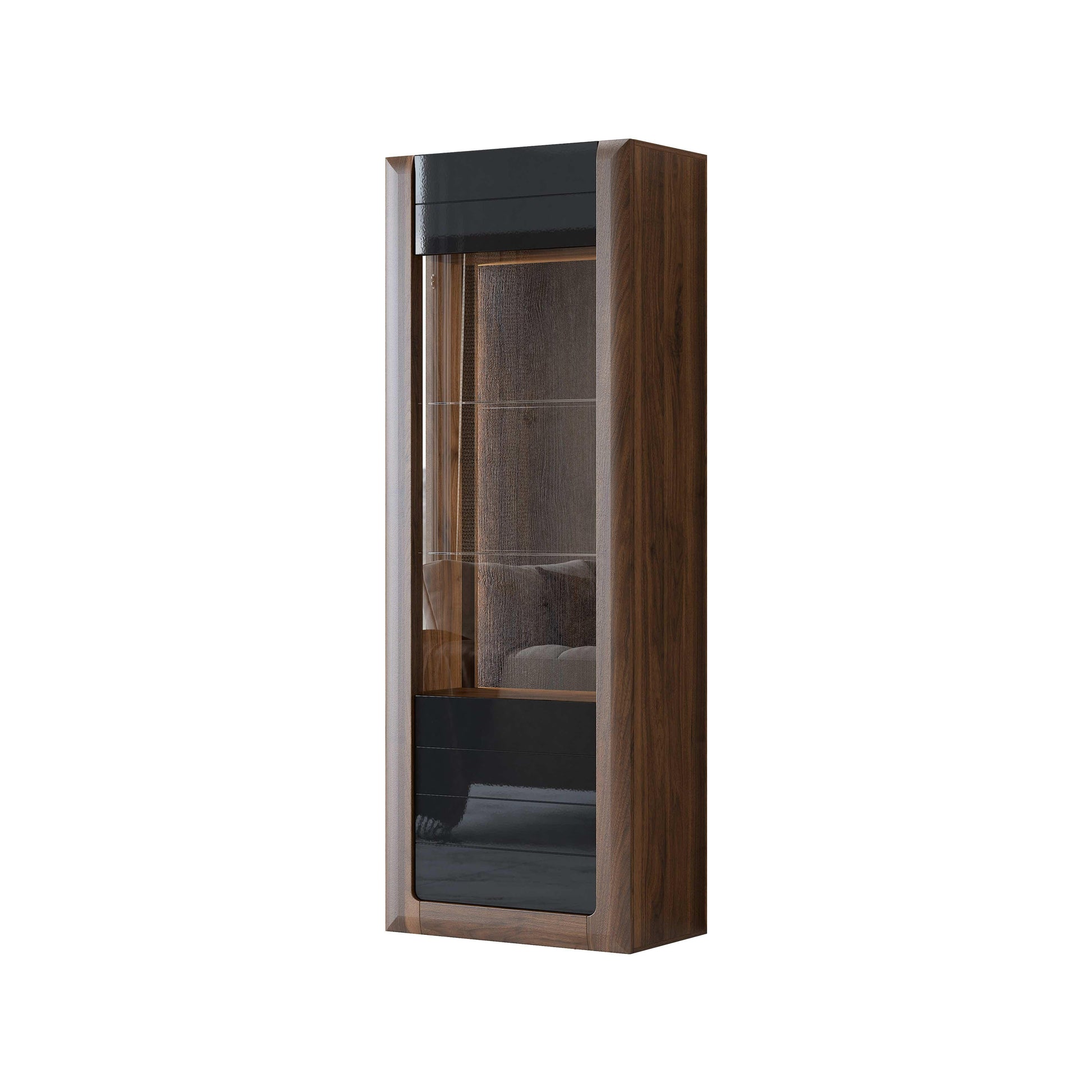 KASAI - Displeja skapis ar 1 durvīm (1x stikls) - Walnut Columbia / Black Gloss - Easy Home