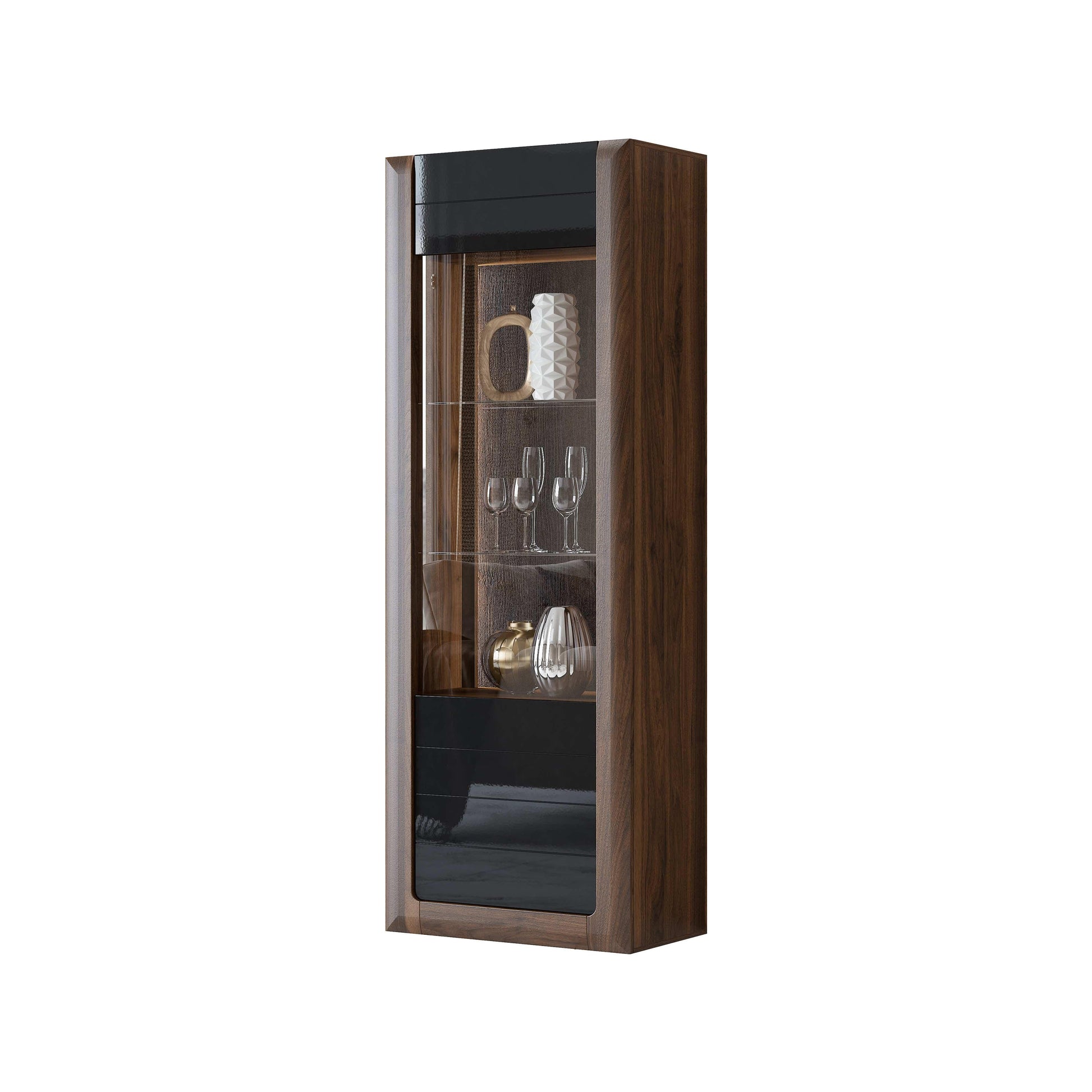 KASAI - Displeja skapis ar 1 durvīm (1x stikls) - Walnut Columbia / Black Gloss - Easy Home