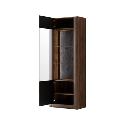 KASAI - Displeja skapis ar 1 durvīm (1x stikls) - Walnut Columbia / Black Gloss - Easy Home