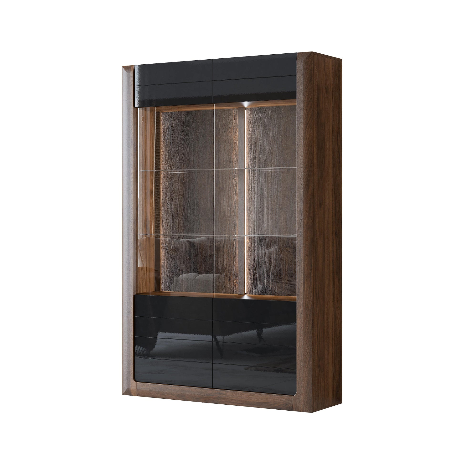 KASAI - Displeja skapis ar 2 durvīm (2x stikls) - Walnut Columbia / Black Gloss - Easy Home