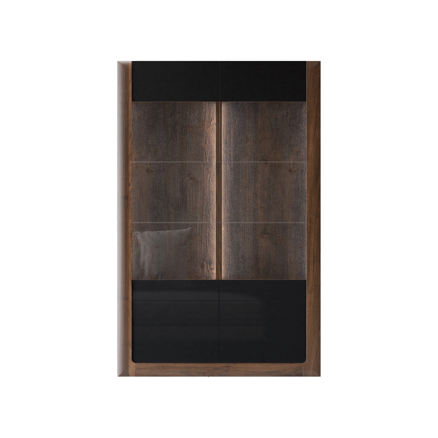 KASAI - Displeja skapis ar 2 durvīm (2x stikls) - Walnut Columbia / Black Gloss - Easy Home