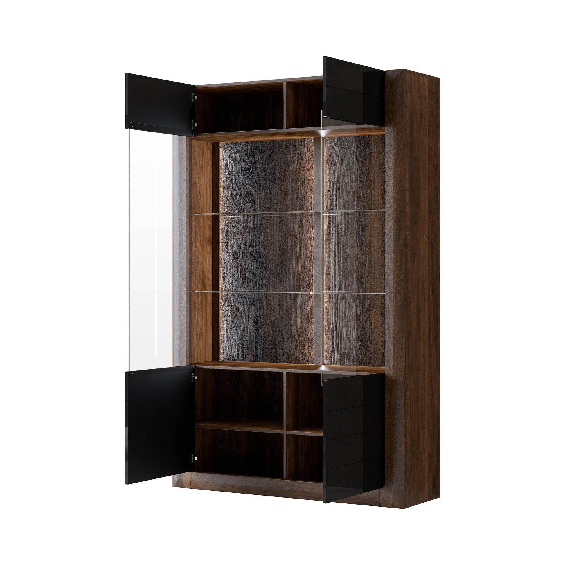 KASAI - Displeja skapis ar 2 durvīm (2x stikls) - Walnut Columbia / Black Gloss - Easy Home