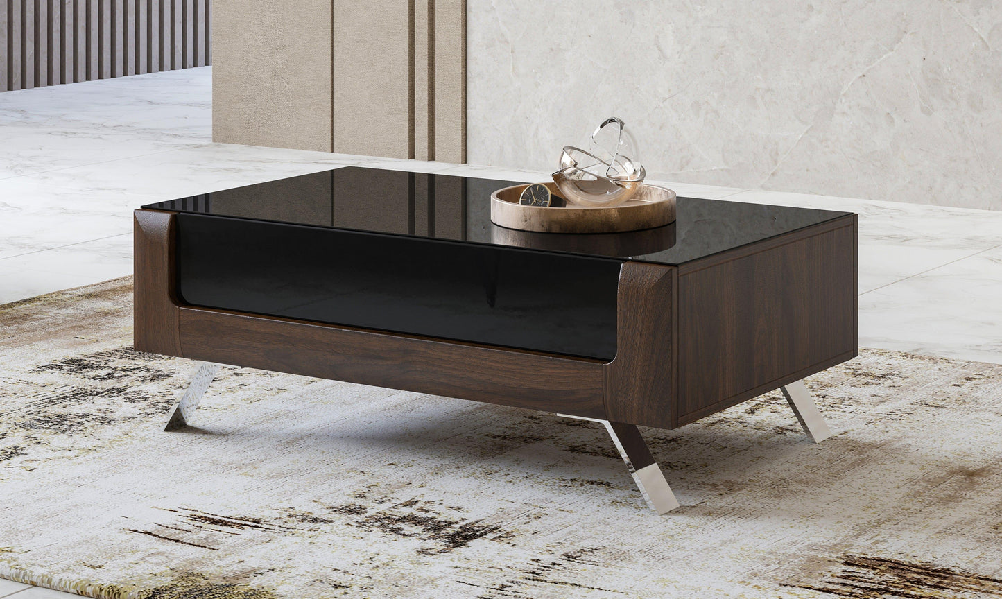 KASAI - Kafijas galds ar 1 nodalījumu - Walnut Columbia / Black Gloss - Easy Home