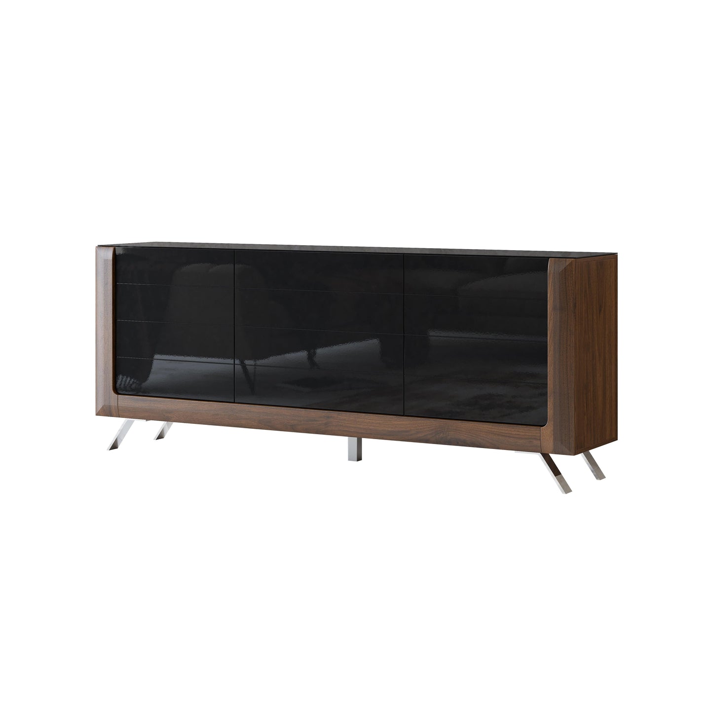 KASAI - Kumode ar 3 durvīm - Walnut Columbia / Black Gloss - Easy Home