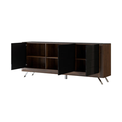 KASAI - Kumode ar 3 durvīm - Walnut Columbia / Black Gloss - Easy Home