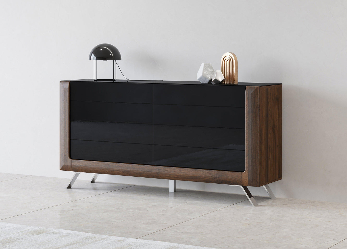 KASAI - Kumode ar divām durvīm - Walnut Columbia / Black Gloss - Easy Home