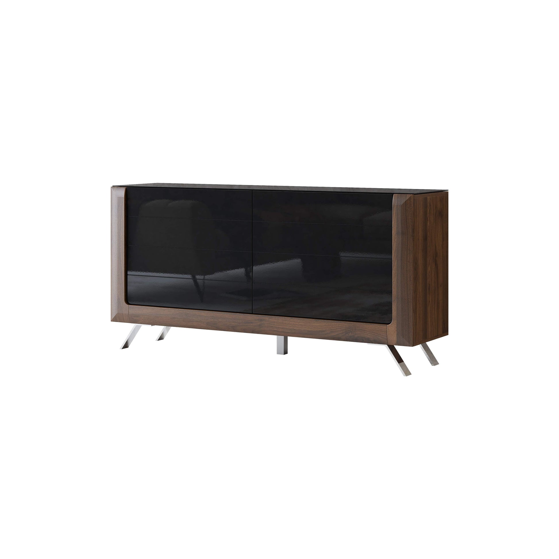 KASAI - Kumode ar divām durvīm - Walnut Columbia / Black Gloss - Easy Home