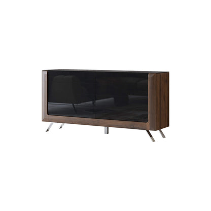 KASAI - Kumode ar divām durvīm - Walnut Columbia / Black Gloss - Easy Home