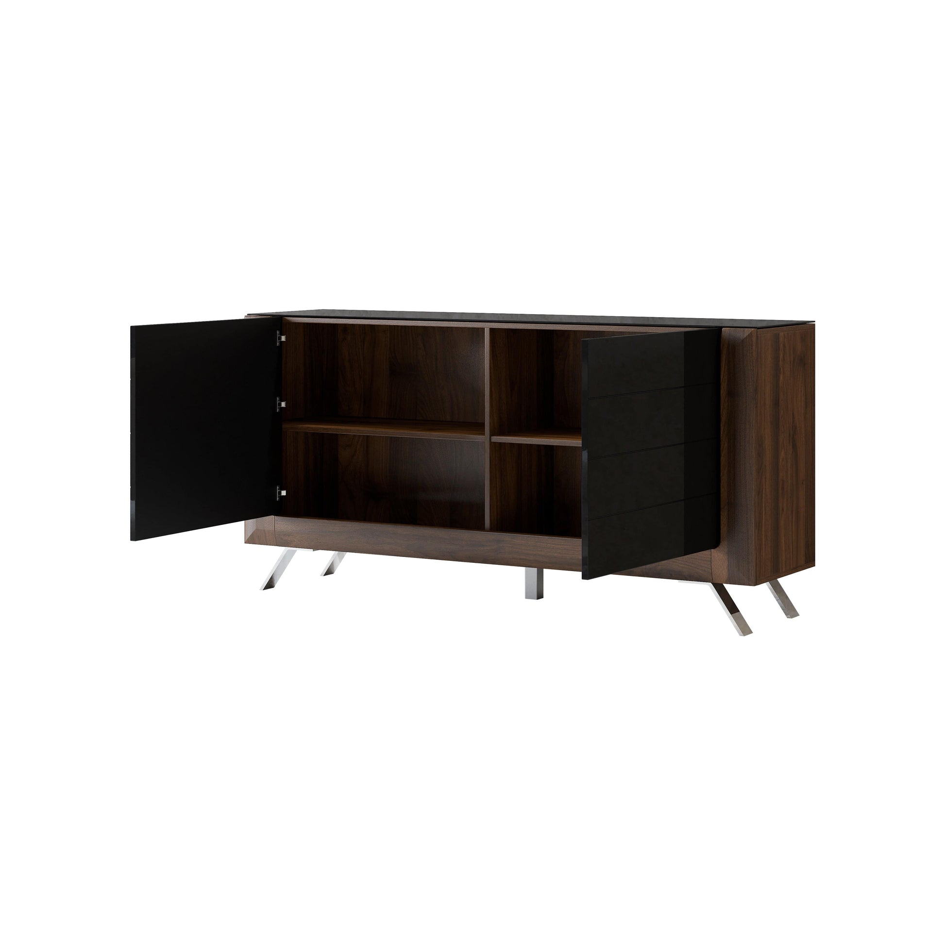 KASAI - Kumode ar divām durvīm - Walnut Columbia / Black Gloss - Easy Home