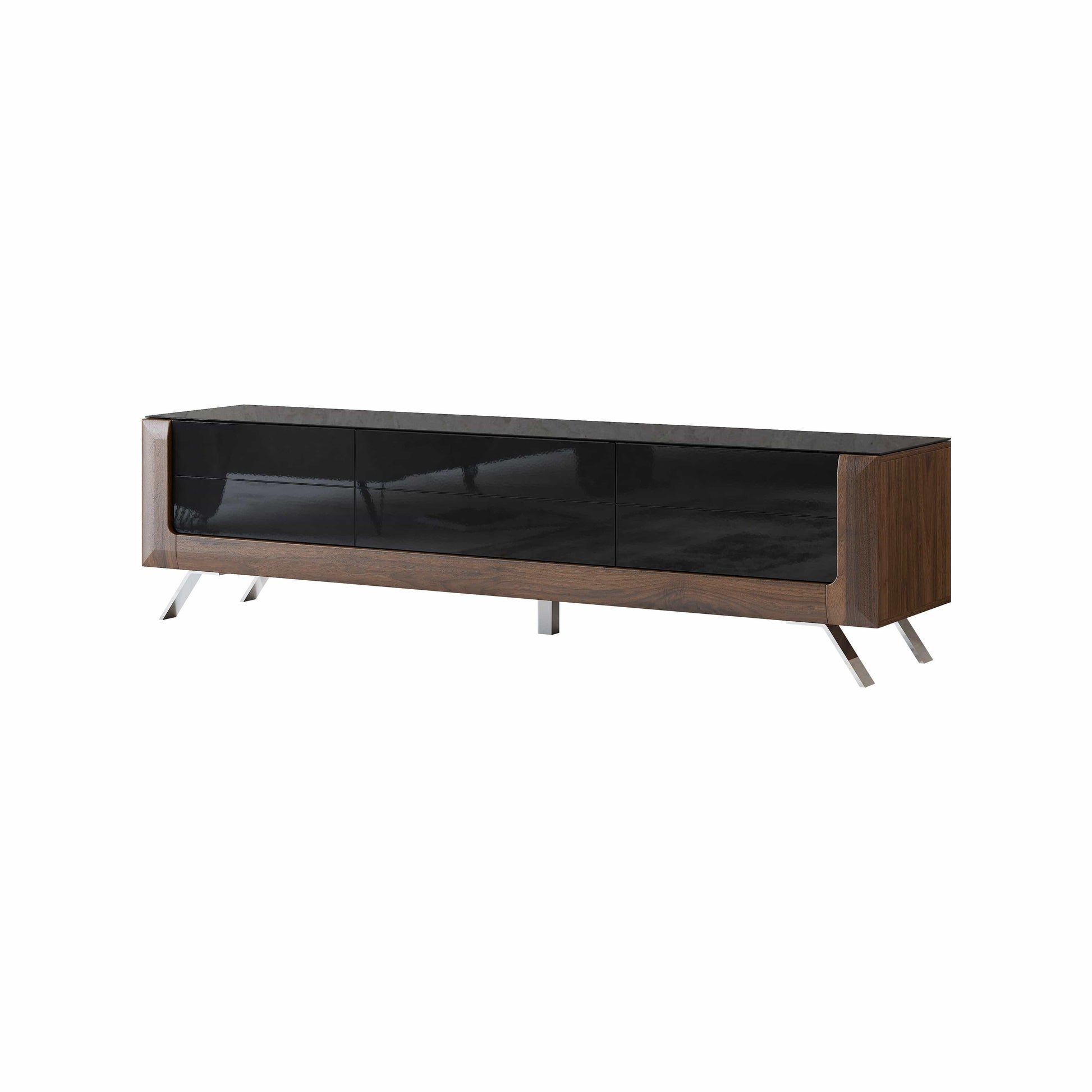 KASAI - TV skapis ar 2 durvīm un 1 paliktņu - Walnut Columbia / Black Gloss - Easy Home