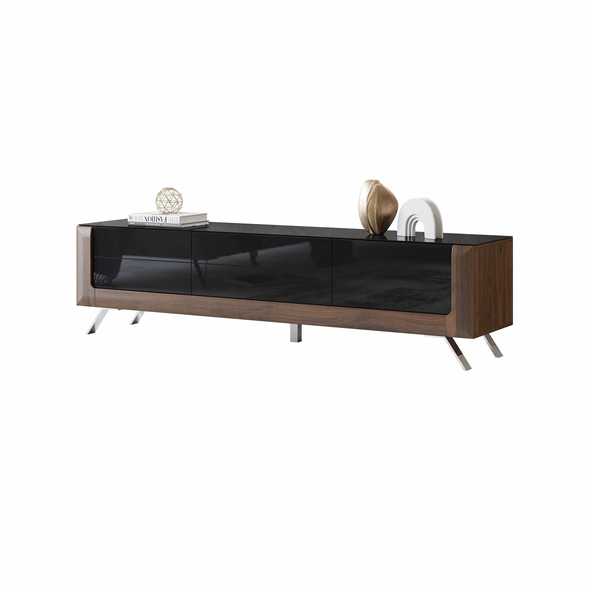 KASAI - TV skapis ar 2 durvīm un 1 paliktņu - Walnut Columbia / Black Gloss - Easy Home