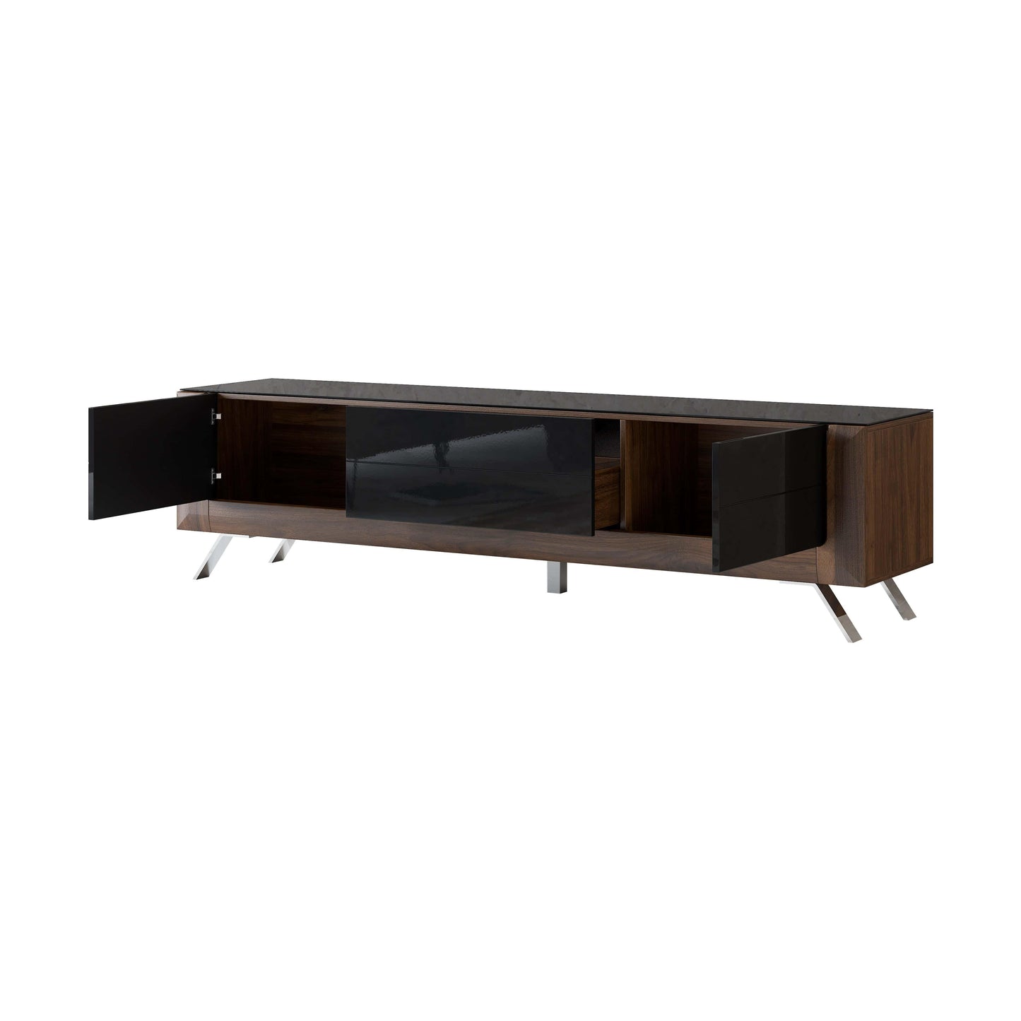 KASAI - TV skapis ar 2 durvīm un 1 paliktņu - Walnut Columbia / Black Gloss - Easy Home