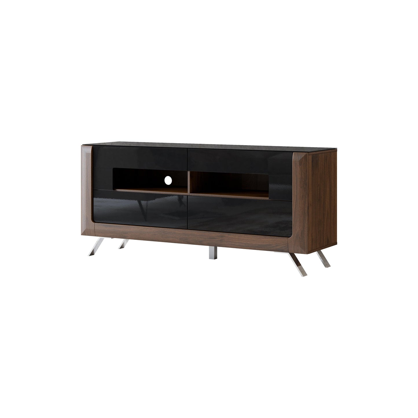 KASAI - TV skapis ar 2 izvelkamajiem atvilknēm - Walnut Columbia / Black Gloss - Easy Home