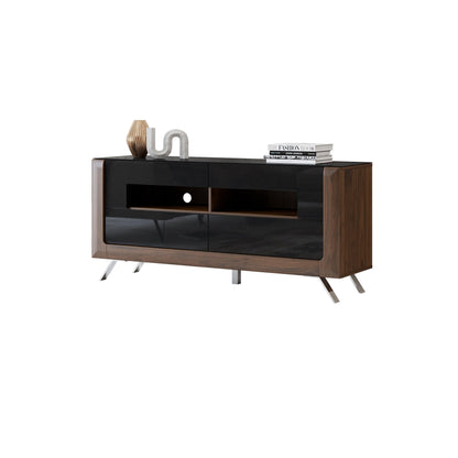 KASAI - TV skapis ar 2 izvelkamajiem atvilknēm - Walnut Columbia / Black Gloss - Easy Home