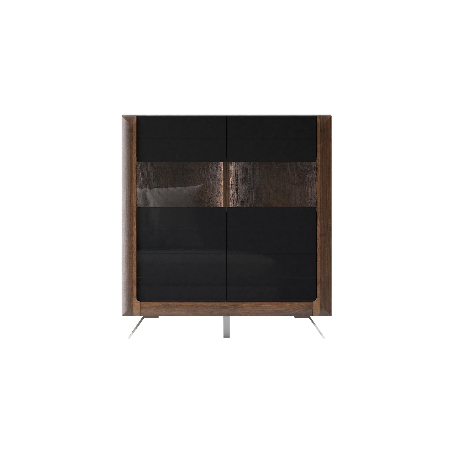 KASAI - Viesistabas skapis ar 2 durvīm un 2 stikliem - Walnut Columbia / Black Gloss - Easy Home