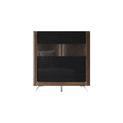 KASAI - Viesistabas skapis ar 2 durvīm un 2 stikliem - Walnut Columbia / Black Gloss - Easy Home