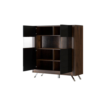 KASAI - Viesistabas skapis ar 2 durvīm un 2 stikliem - Walnut Columbia / Black Gloss - Easy Home