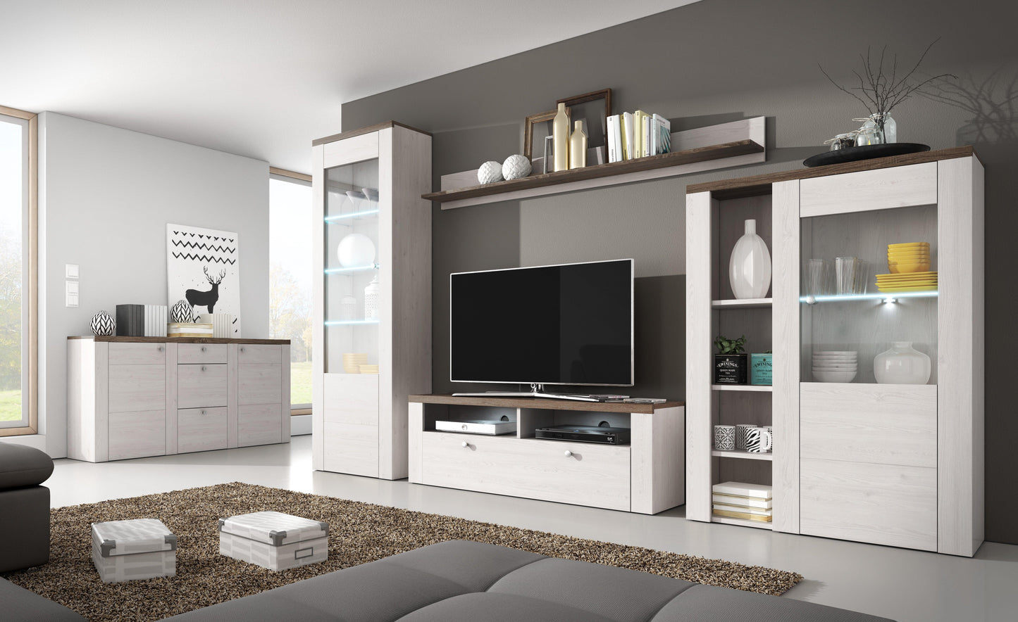 LARONA - Display skapis ar 1 durvīm / Oak Sibiu Larche & Oak Sonoma Truffle - Easy Home