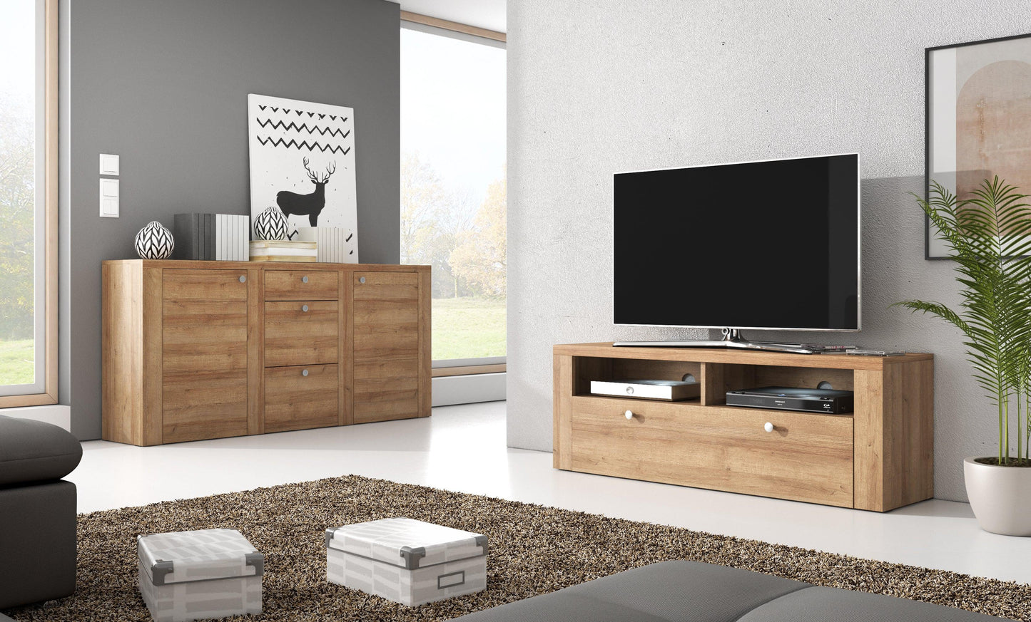 LARONA - Kumode ar 2 durvīm un 3 kastēm / Riviera light oak - Easy Home